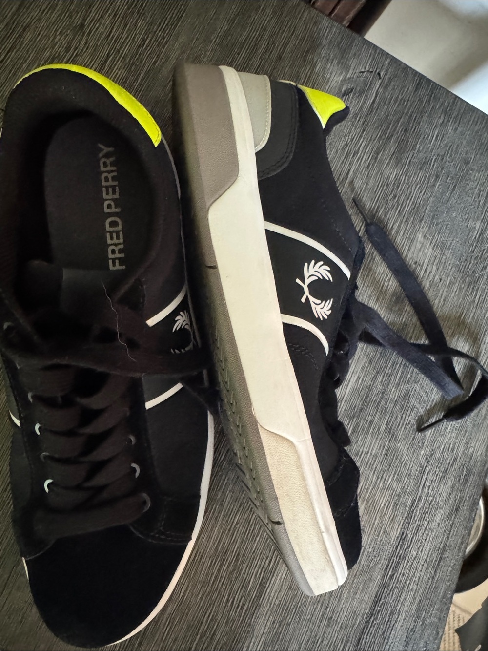 Fred Perry Black Sneakers with Yellow Heel Accent